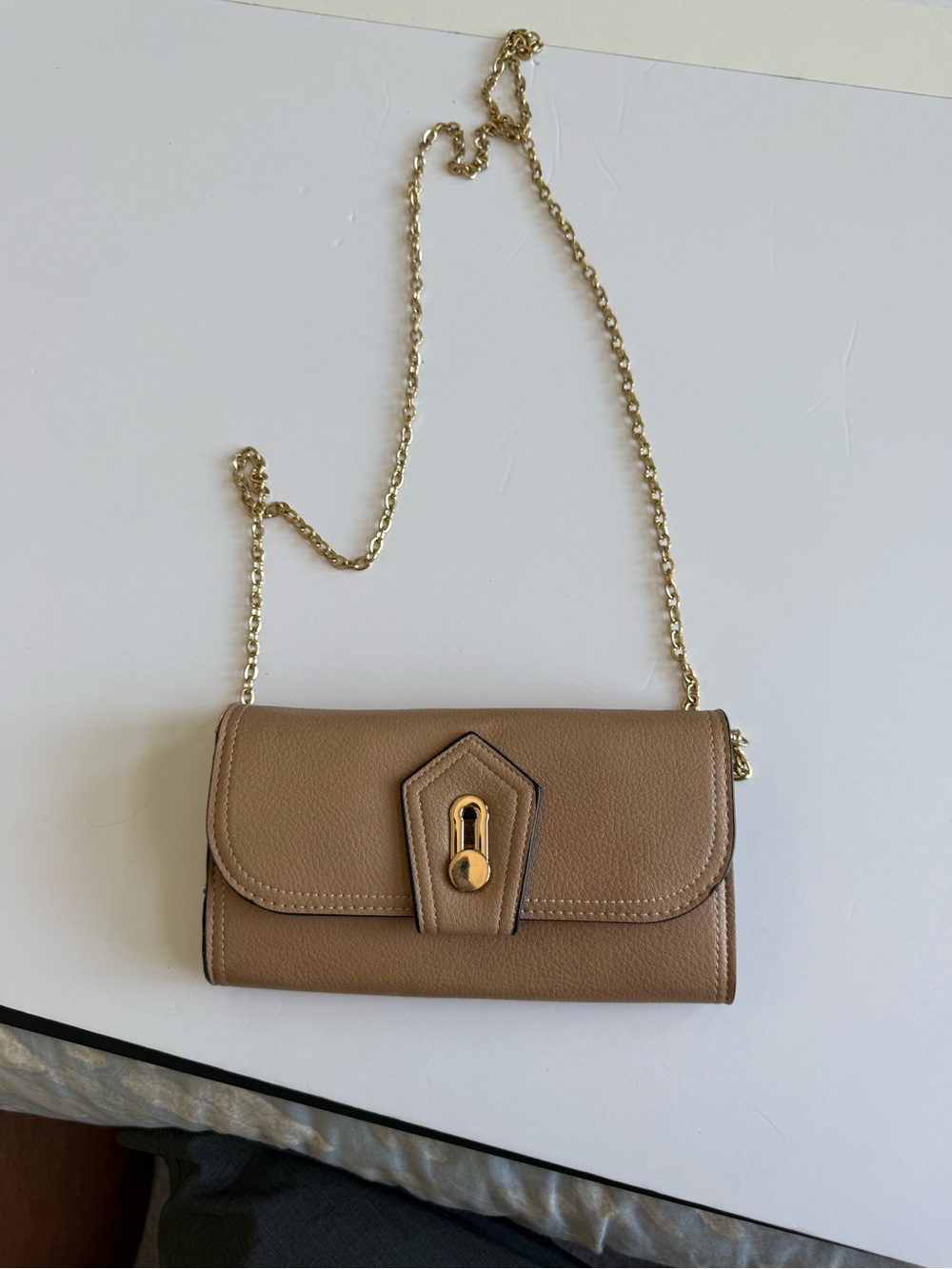 Urban Expressions Taupe Crossbody Wallet with Gold Chain